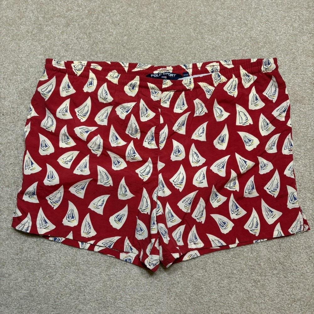 Vtg Polo Sport Ralph Lauren Swim Shorts‎ Mens Large Red Sailboat Nautical Trunks